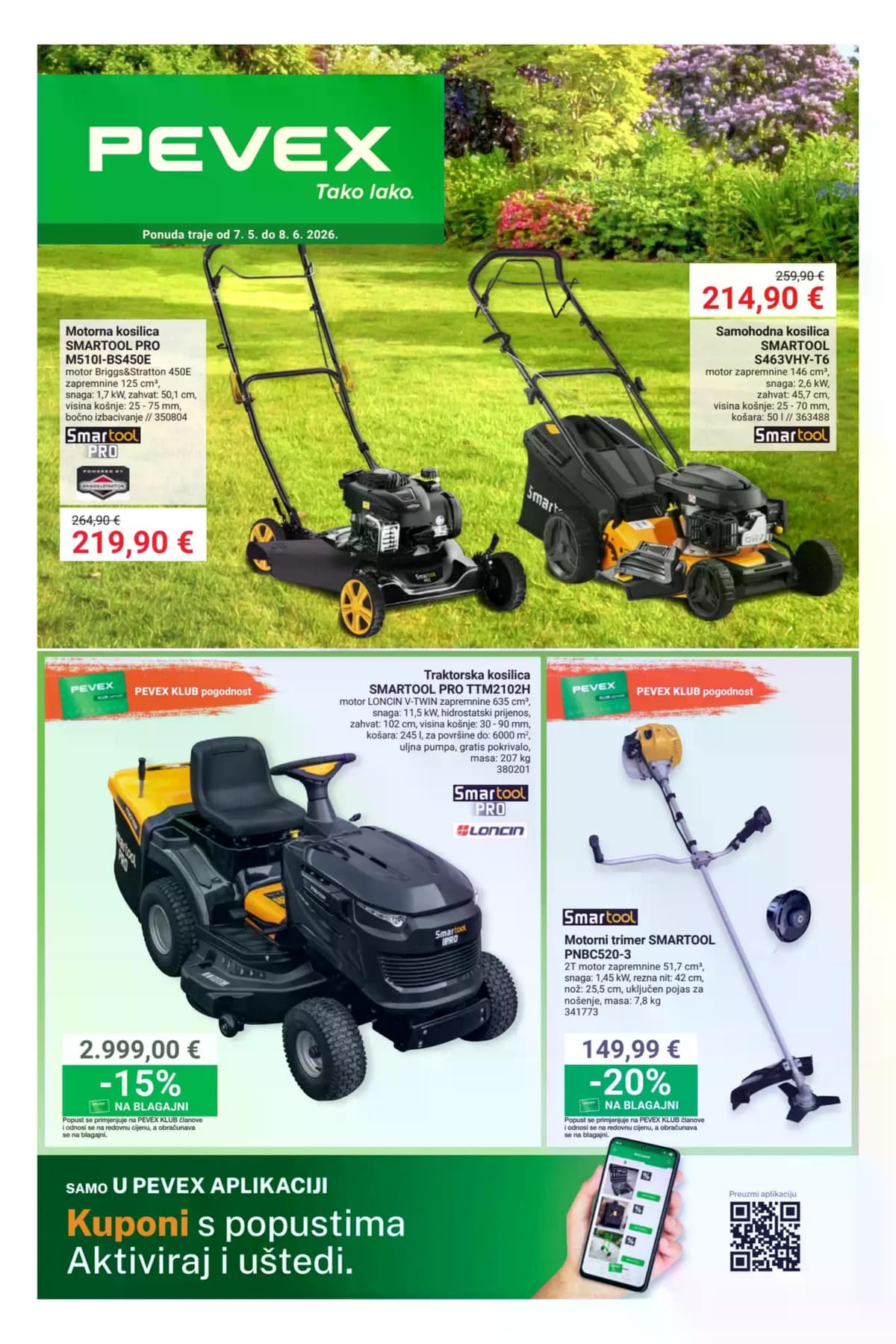 Stranica 1. Pevex kataloga - Vrt, kosilice i alati od 07.05.2026.