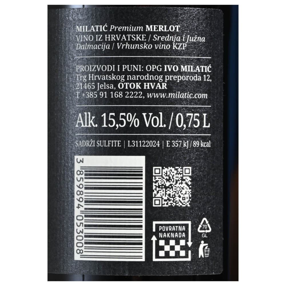 Merlot 0,75L Milatić Akcija u trgovini Konzum