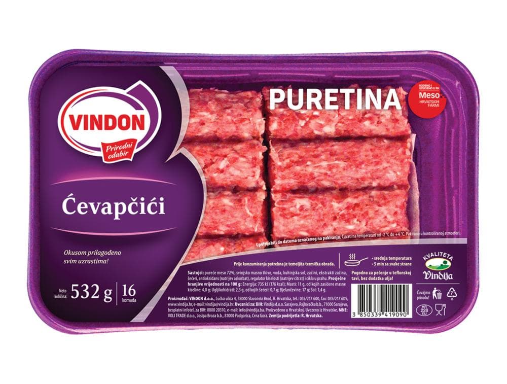 Vindon, Vindija Pureći ćevapčići 532 g Akcija u trgovini Tommy