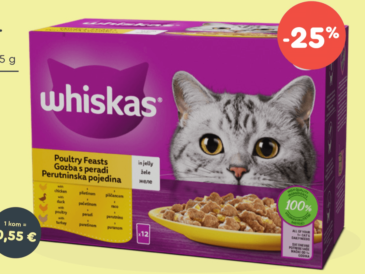Whiskas 1+ izbor peradi 12x85 g Akcija u trgovini Zoo City