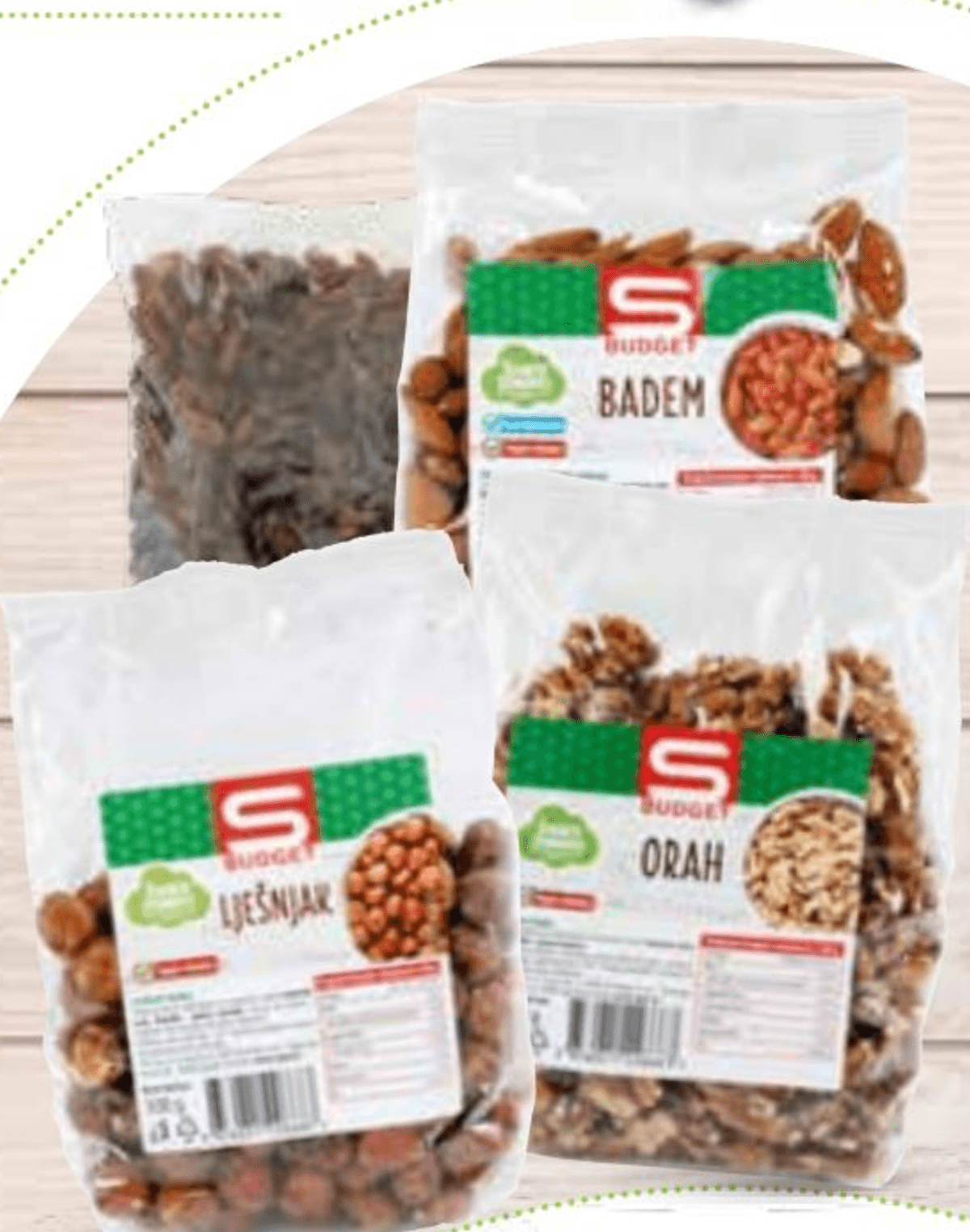 Orah ili badem S-BUDGET / Lješnjak S-BUDGET / Grožđica sušena 500g / 300g / 500g Akcija u trgovini Interspar