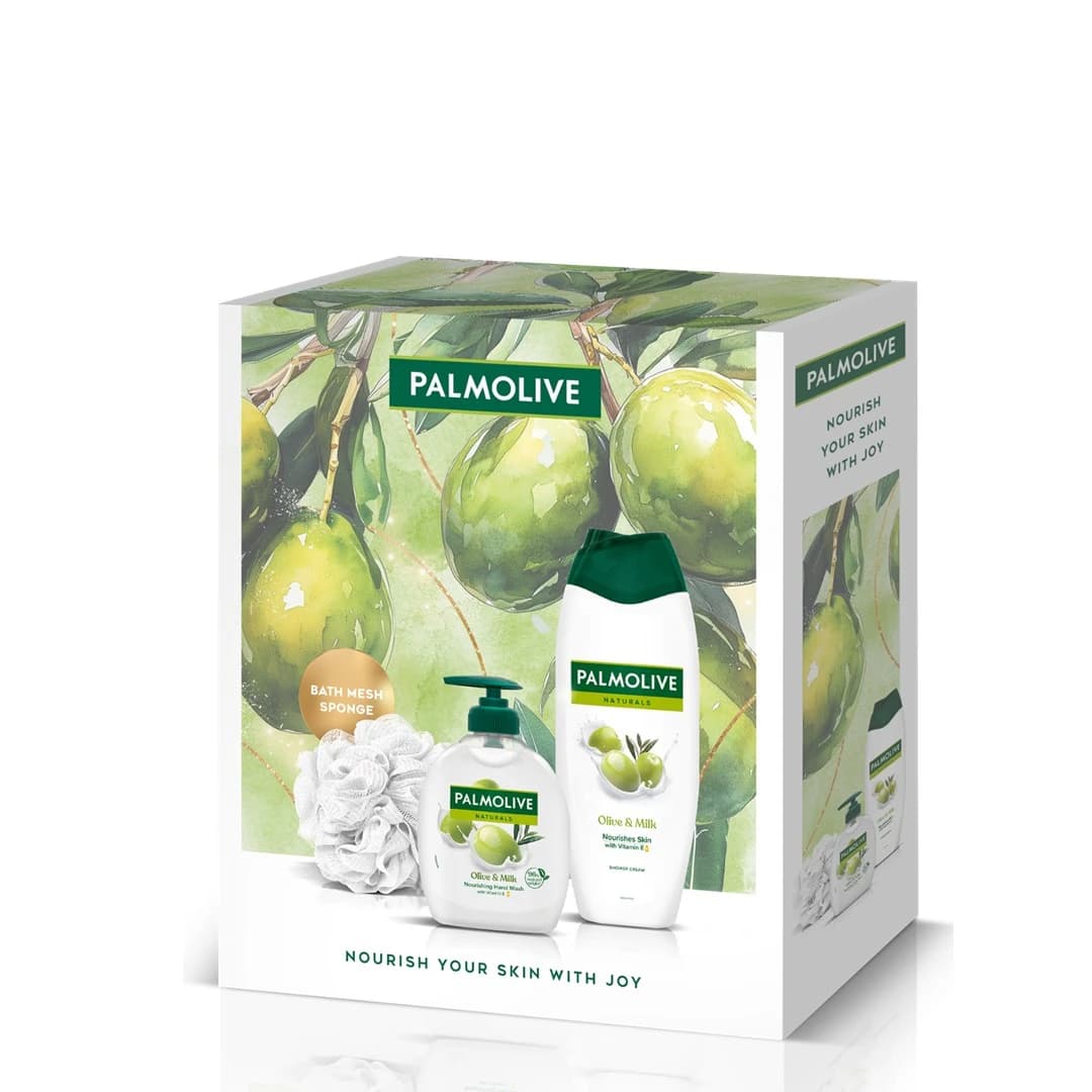 Palmolive Olive&Milk Set tekući sapun, 300ml + gel za tuširanje, 500ml + spužva za kupanje Akcija u trgovini Konzum