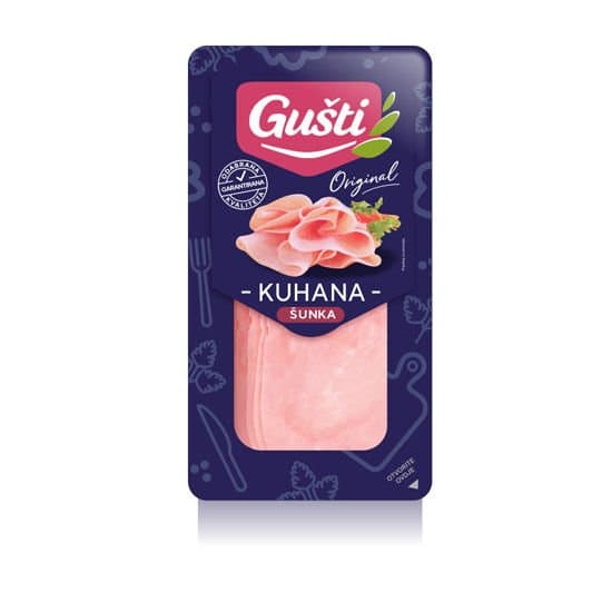 Gušti Kuhana šunka, pureća dimljena šunka, mortadela ili dimljeni špek 100 - 150 g Akcija u trgovini Plodine