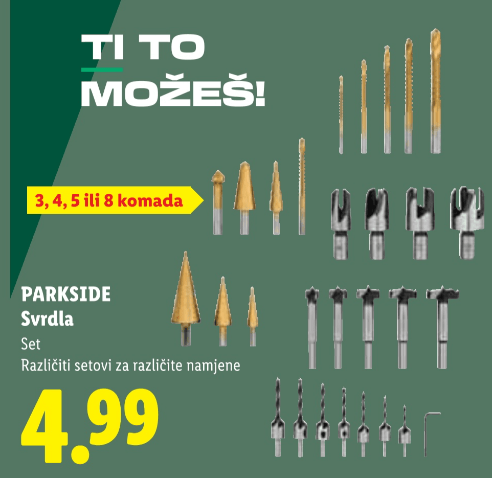 Parkside svrdla 3, 4, 5 ili 8 komada Akcija u trgovini Lidl