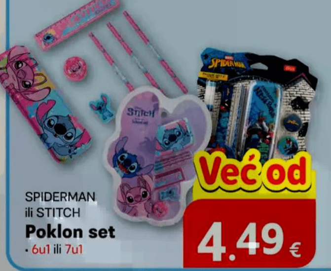 Spiderman ili Stitch poklon set Akcija u trgovini Plodine