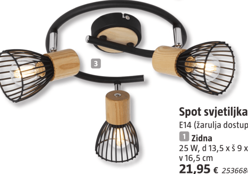 Spot svjetiljka 'Black Wood' 3x, Ø 25 x v 19 cm Akcija u trgovini Bauhaus