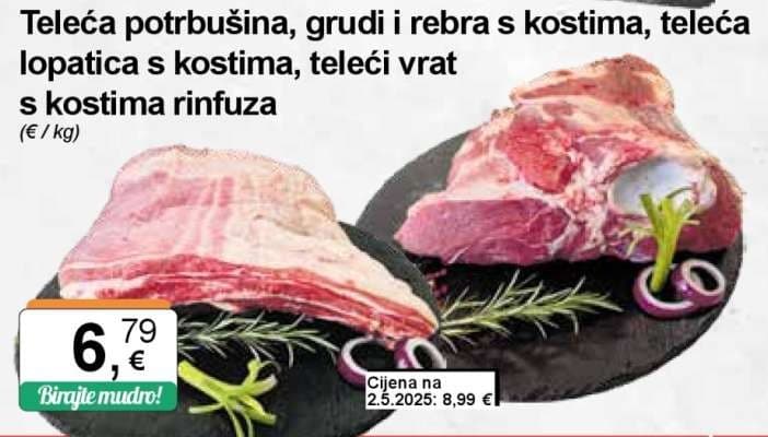 Teleća potrbušina, grudi i rebra s kostima, teleća lopatica s kostima, teleći vrat s kostima 1 kg Akcija u trgovini KTC