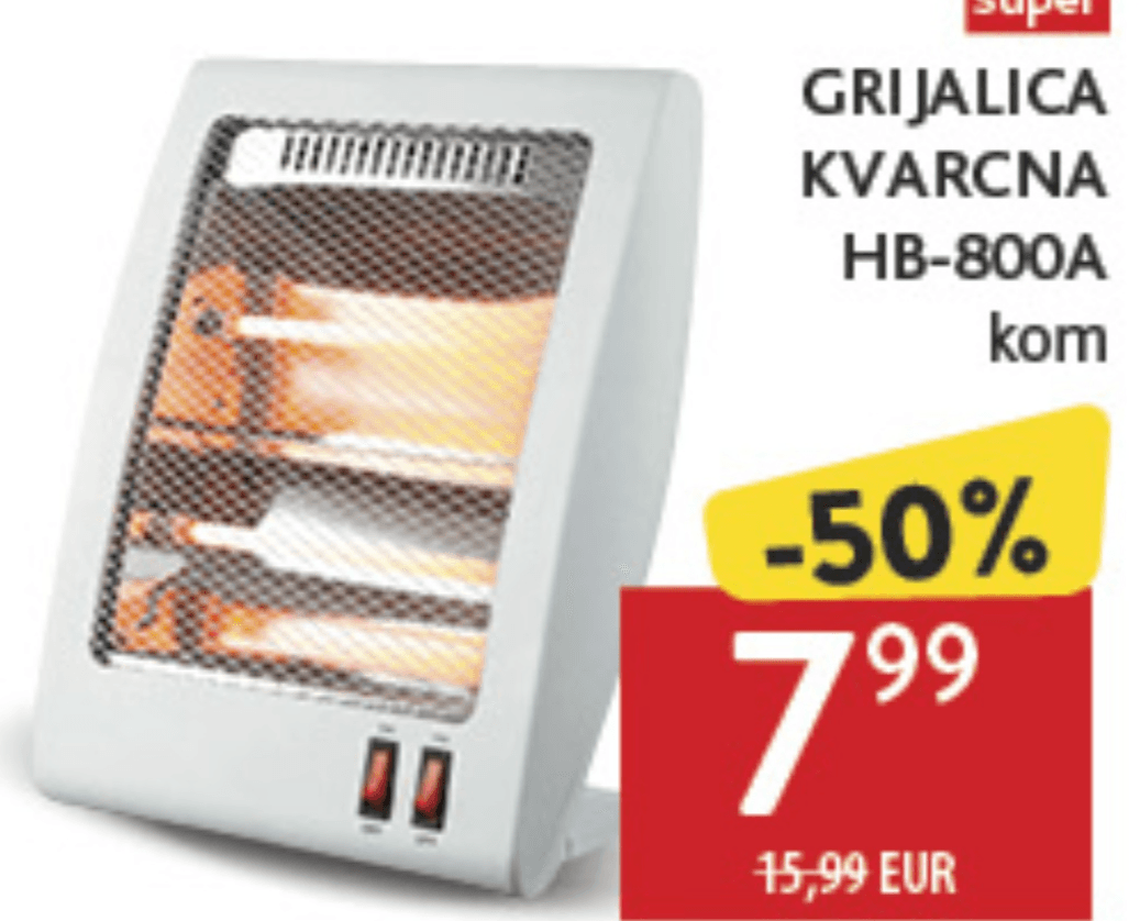 Grijalica Kvarcna HB-800A Akcija u trgovini Konzum