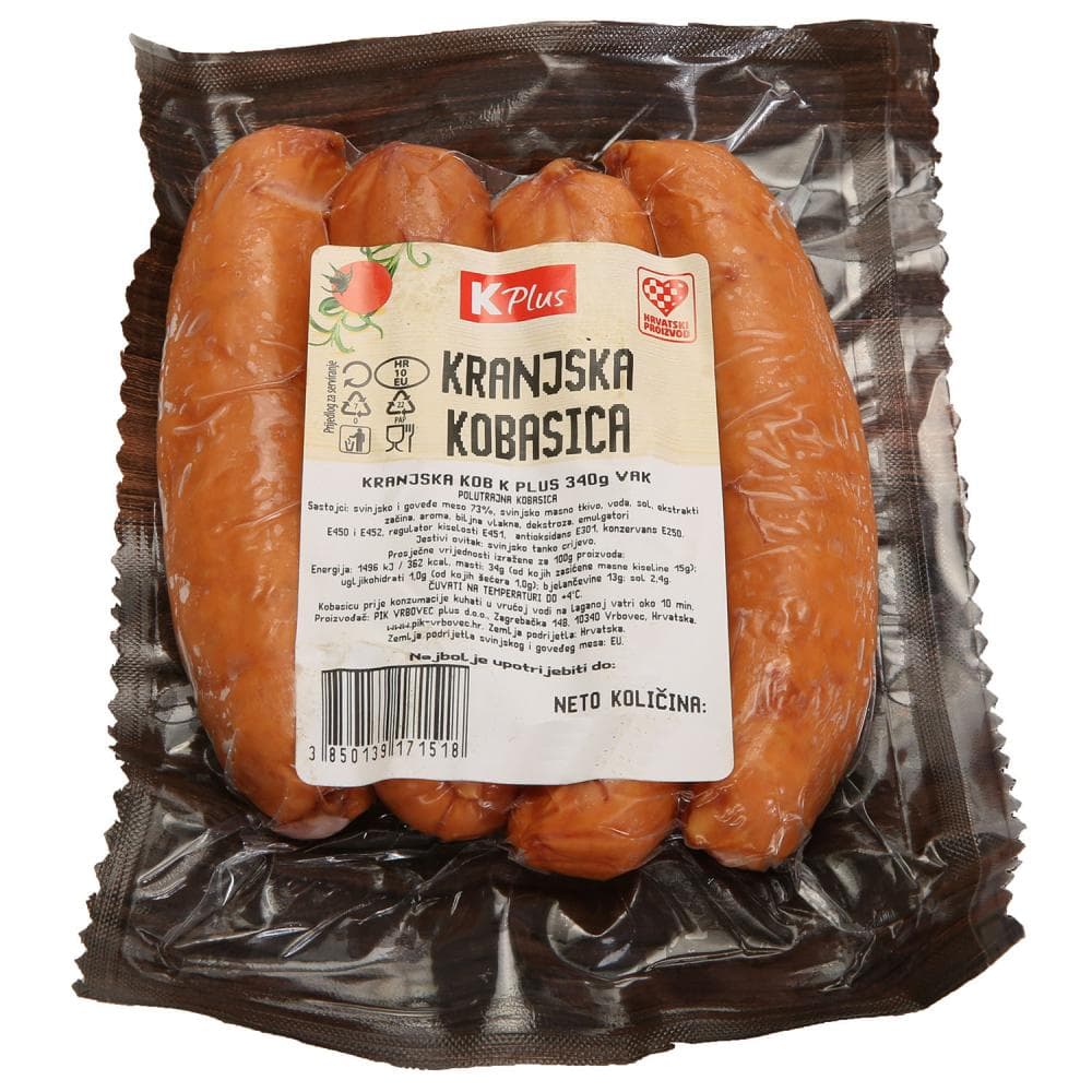 K Plus Kranjska kobasica 340g Akcija u trgovini Konzum