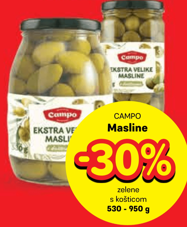 Campo masline zelene s košticom 950 g Akcija u trgovini Plodine