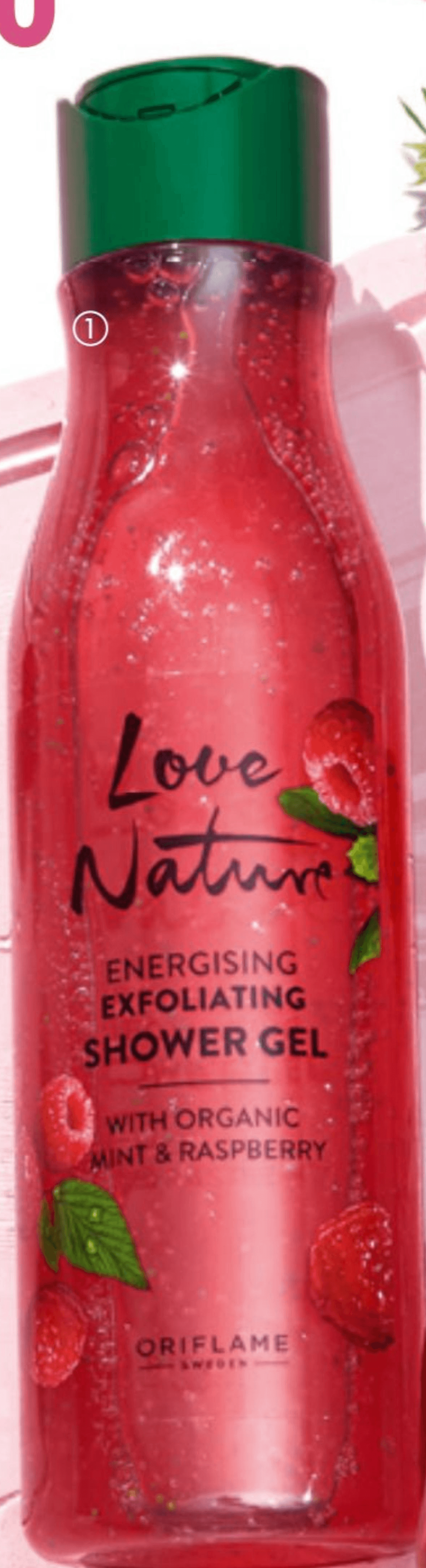 Love Nature Energising piling gel za tuširanje s organskom metvicom i malinom 250 ml Akcija u trgovini Oriflame