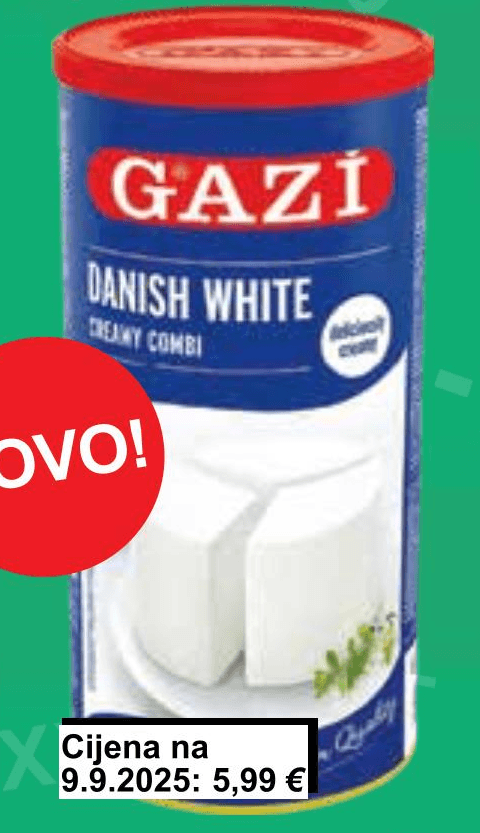 Danish white od obranog kravljeg mlijeka i biljnog ulja u salamuri 1500 g Gazi Akcija u trgovini KTC