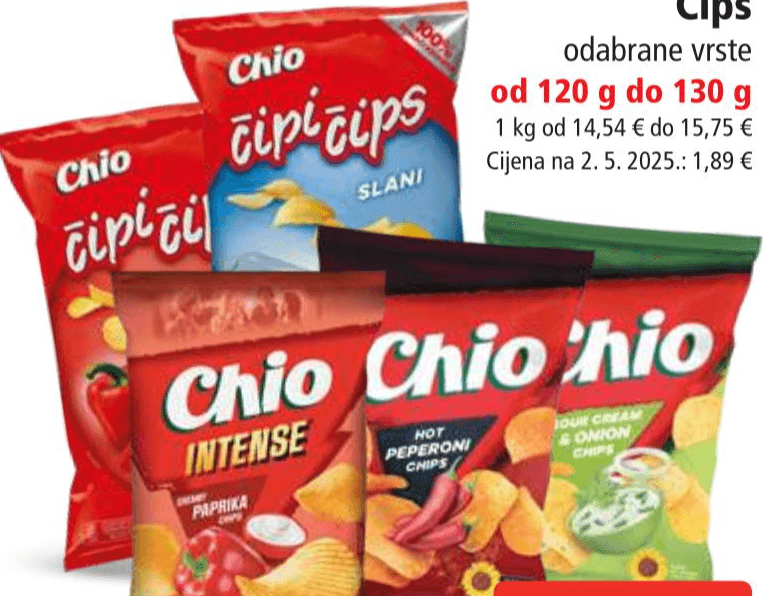 Čips Čipi Čips slani 130g + paprika 120...: Akcija (Spar) 10.12