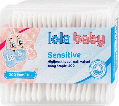 lola baby sensitive higijenski papirnati vateni štapići za bebe 200 kom. Akcija u trgovini Dm