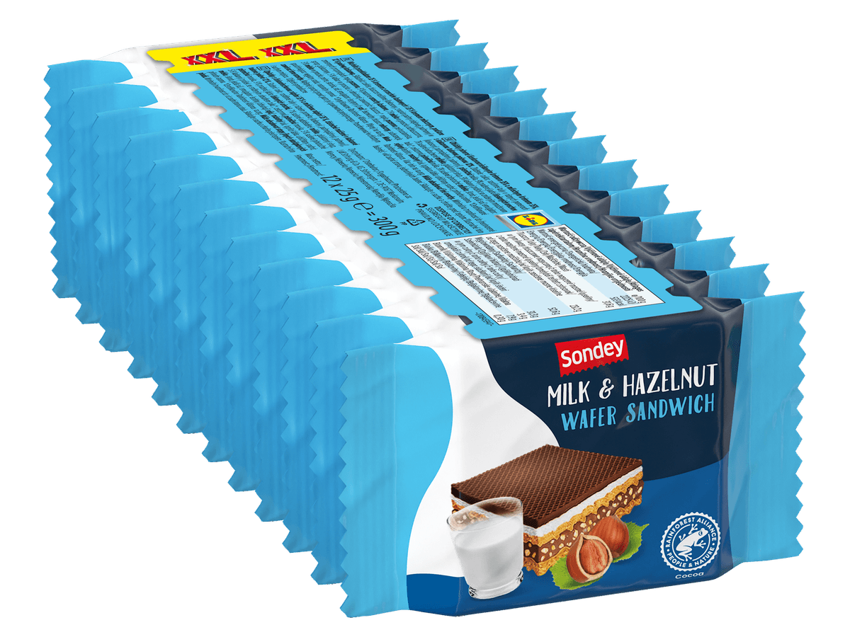 Sondey vafel s mliječnom i lješnjak kremom XXL 300 g Akcija u trgovini Lidl