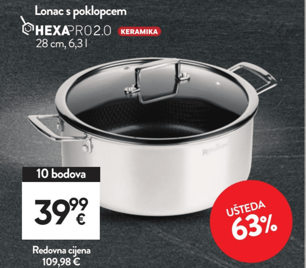 Lonac s poklopcem Hexa Pro 2.0 keramika 28 cm, 6,3 l Akcija u trgovini Spar