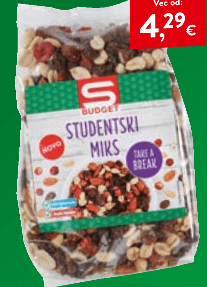 Studentski miks S Budget 500 g Akcija u trgovini Spar