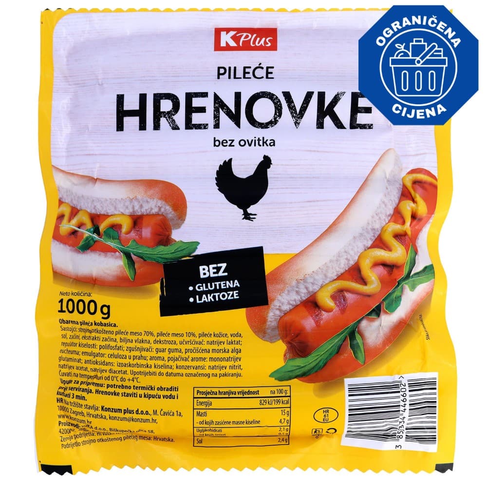 K Plus hrenovke 1 kg Akcija u trgovini Konzum
