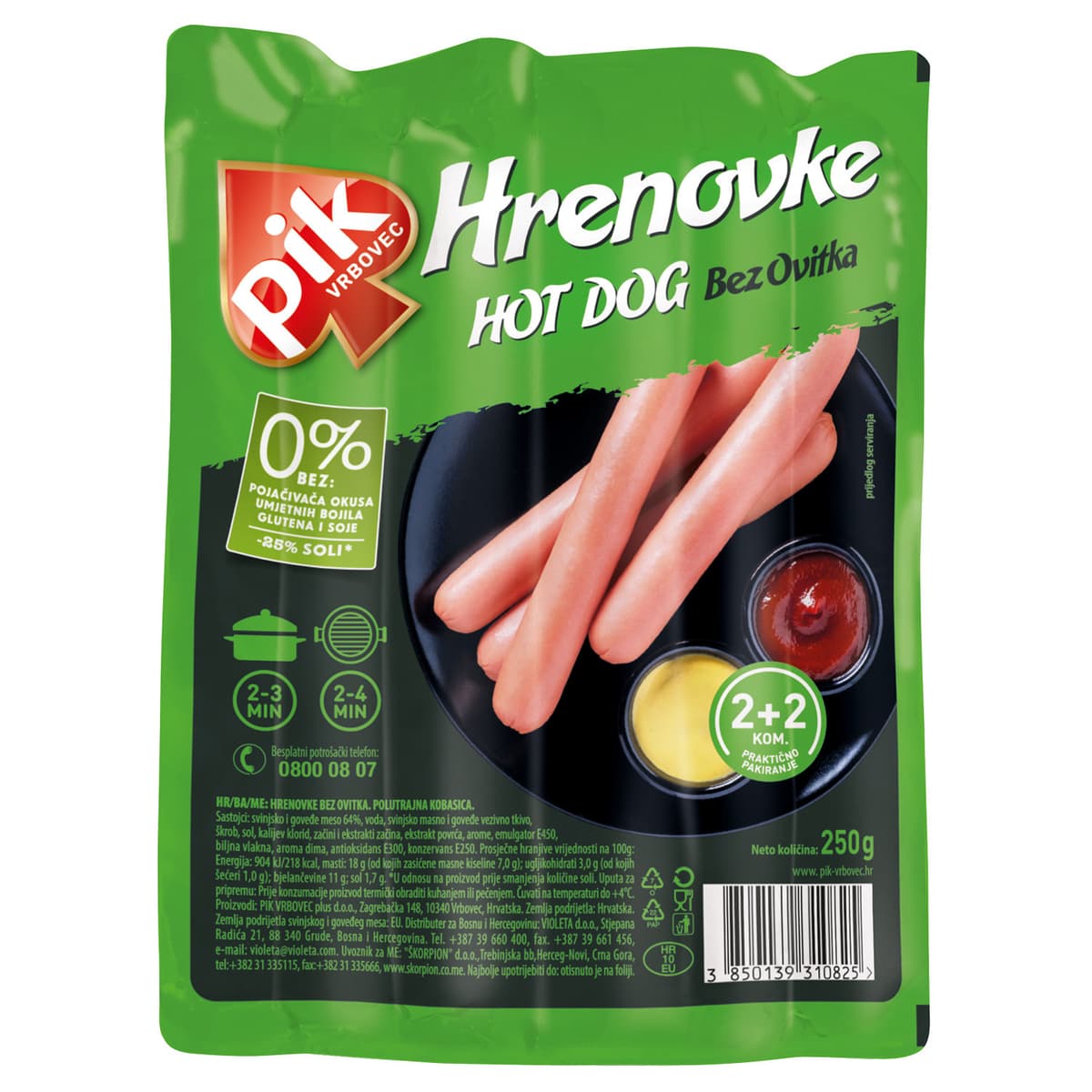 PIK Hot Dog Hrenovke bez ovitka 250 g Akcija u trgovini Ribola