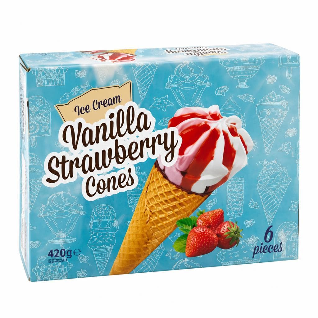 Ice Cream kornet vanilija jagoda 6 kom, 420 g Akcija u trgovini Eurospin