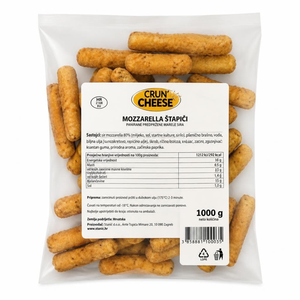 Crun' Cheese mozzarella štapići 1 kg Akcija u trgovini Stanić Diskont