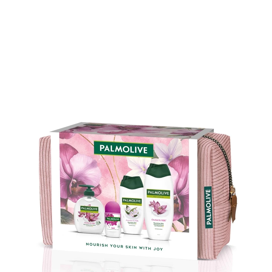 Palmolive Orchid&Milk Set kozmetička torbica + gel za tuširanje, 250ml + gel za tuširanje, 250ml, tekući sapun, 300ml + roll-on, 50ml Akcija u trgovini Konzum