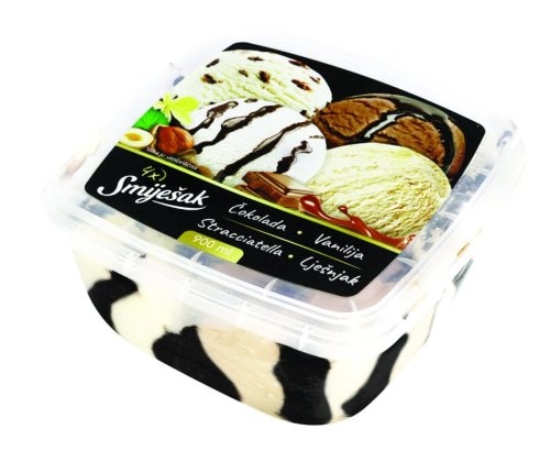Smiješak Sladoled 4 okusa čokolada-vanilija-lješnjak-stracciatella 900 ml - Akcija u trgovini NTL