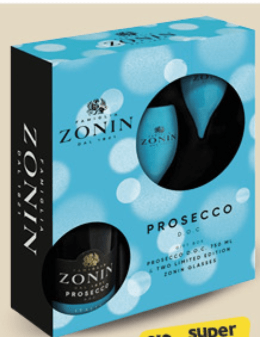 Prosecco Zonin pjenušac 0,75l, + 2 čaše, set - Akcija u trgovini Konzum
