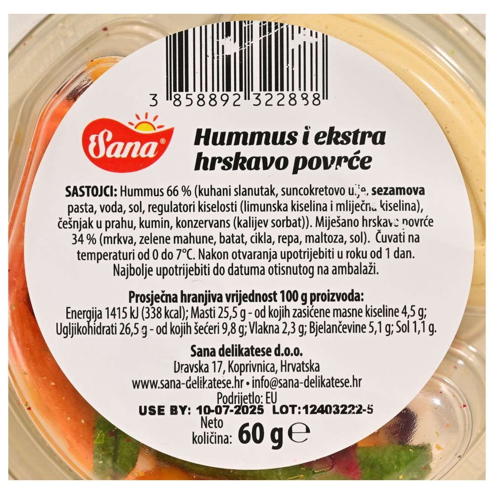Sana Hummus namaz i ekstra hrskavo povrće 60 g Akcija u trgovini Ribola