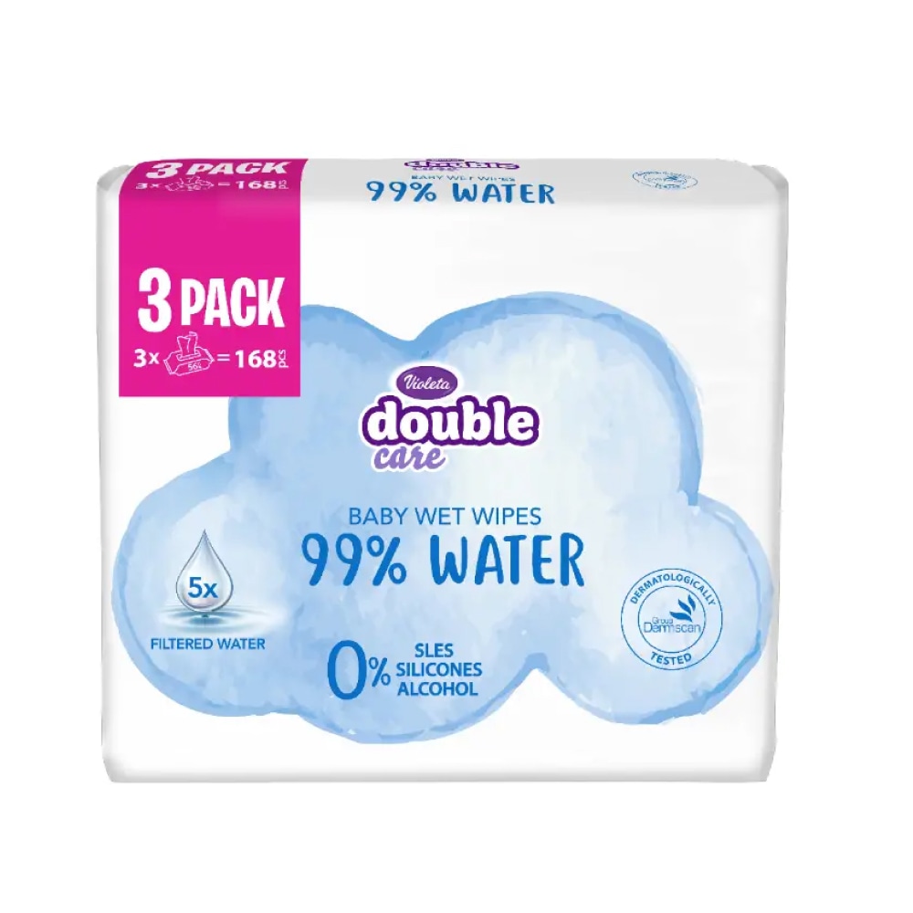 Violeta double care vlažne maramice 99% voda 3x56 kom., 168 kom. - Akcija u trgovini Dm