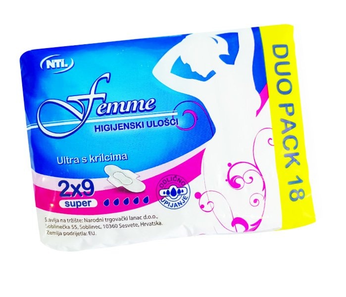 Ulošci higijenski Super ultra wings duopack Femme 18 kom - Akcija u trgovini NTL