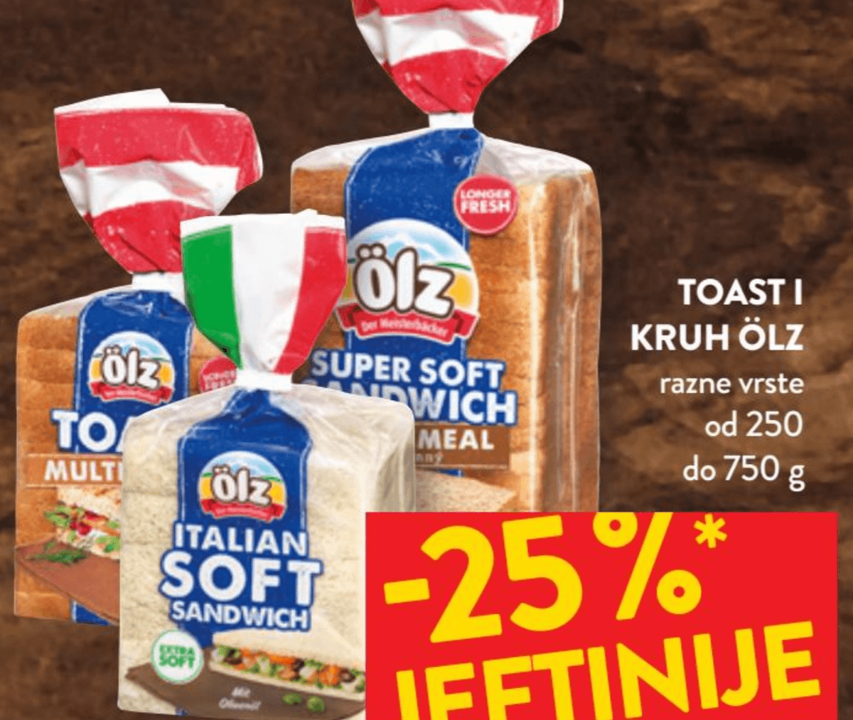 Toast i kruh od 250 do 750 g Ölz - Akcija u trgovini Spar