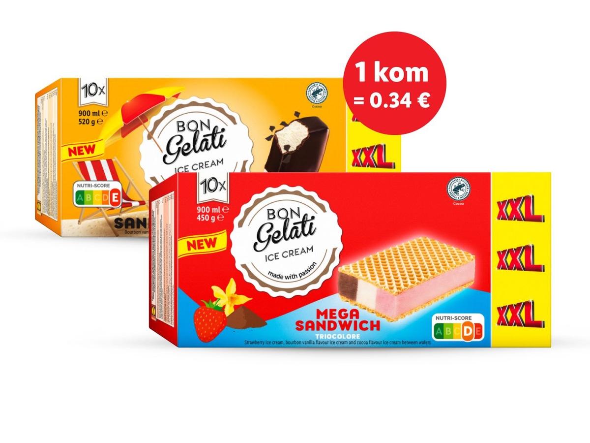 BON GELATI Sendvič sladoled XXL 10 x 90 ml - Akcija u trgovini Lidl