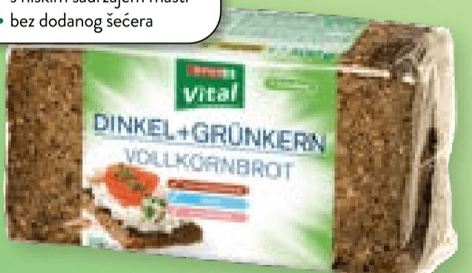 SPAR Vital Kruh trajni Dinkel+Grünkern Vollkornbrot 500 g - Akcija u trgovini Spar