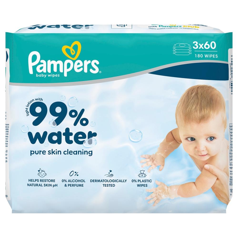 Pampers Vlažne maramice 99% water 3x60, pak - Akcija u trgovini Konzum