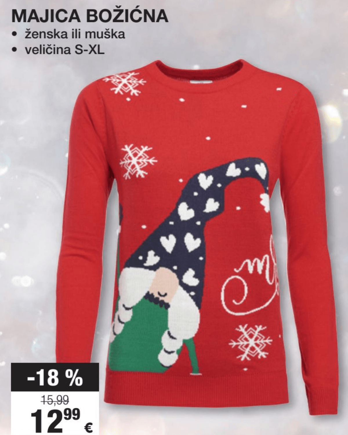 Ženska ili muška božićna majica 1 kom - Akcija u trgovini Interspar