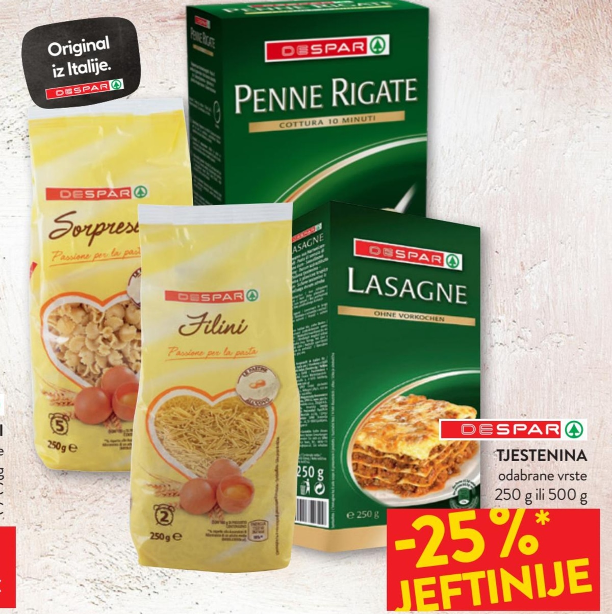DESPAR Tjestenina 250 g ili 500 g - Akcija u trgovini Spar