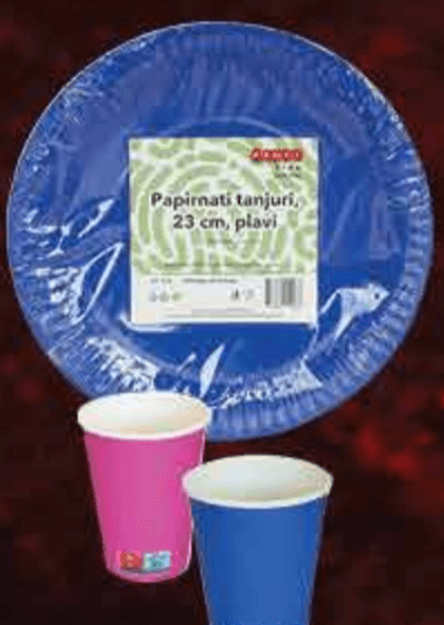Papirnate čaše ili tanjuri u boji čaše od 200 ml, 25 komada; tanjuri od 23 cm, 20 komada - Akcija u trgovini Plodine