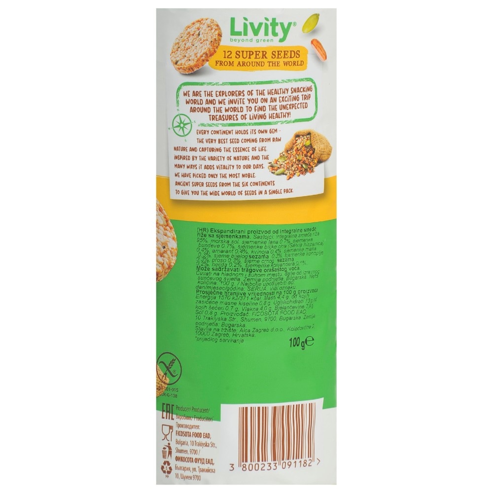Krekeri Livity B.Yond Brown Rice Cakes 100 g - Akcija u trgovini Boso
