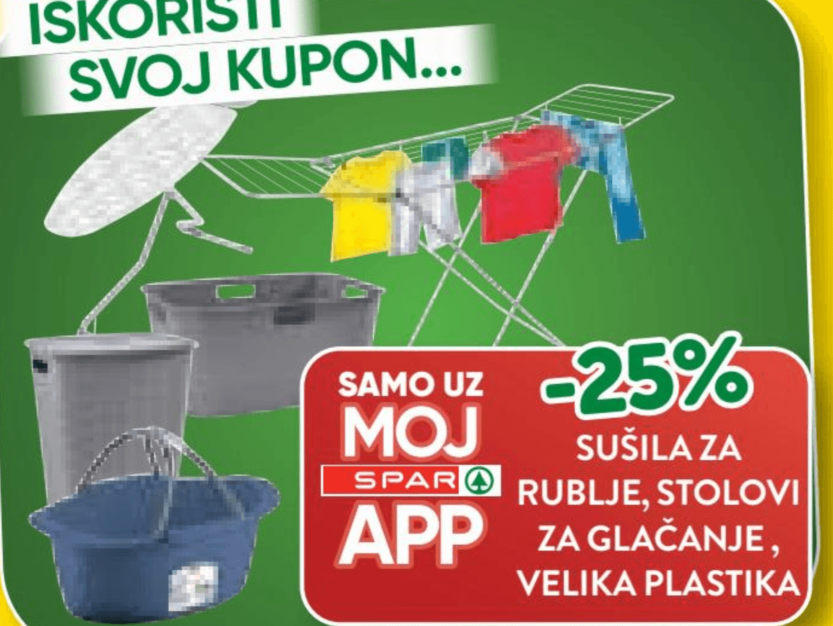 Sušila za rublje, stolovi za glačanje, velika plastika - Akcija u trgovini Spar
