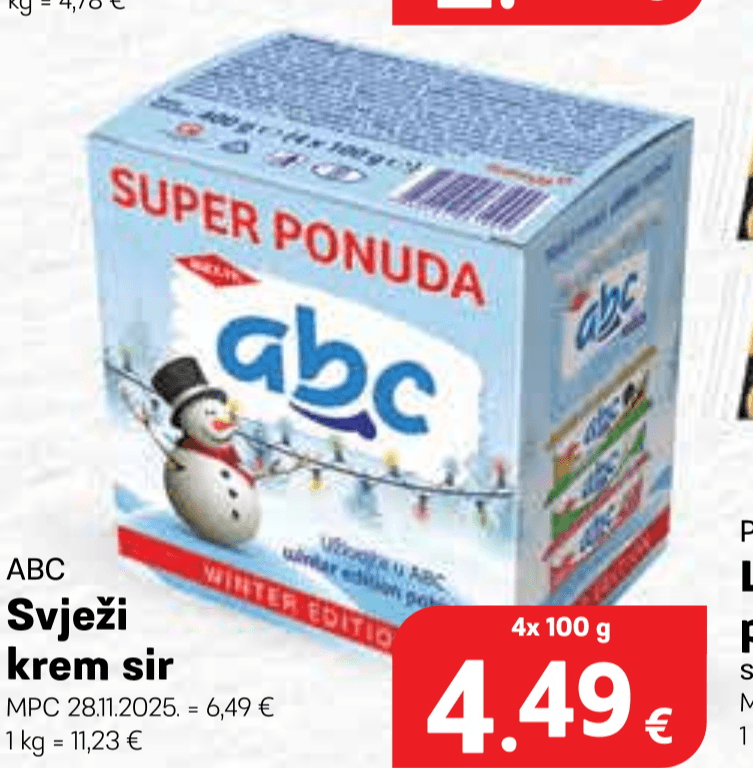 ABC Svježi krem sir 4x100 g - Akcija u trgovini Plodine