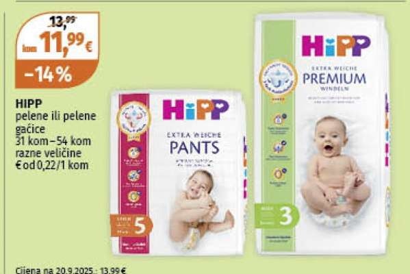 Hipp pelene ili pelene gaćice 31 kom-54 kom - Akcija u trgovini Mueller