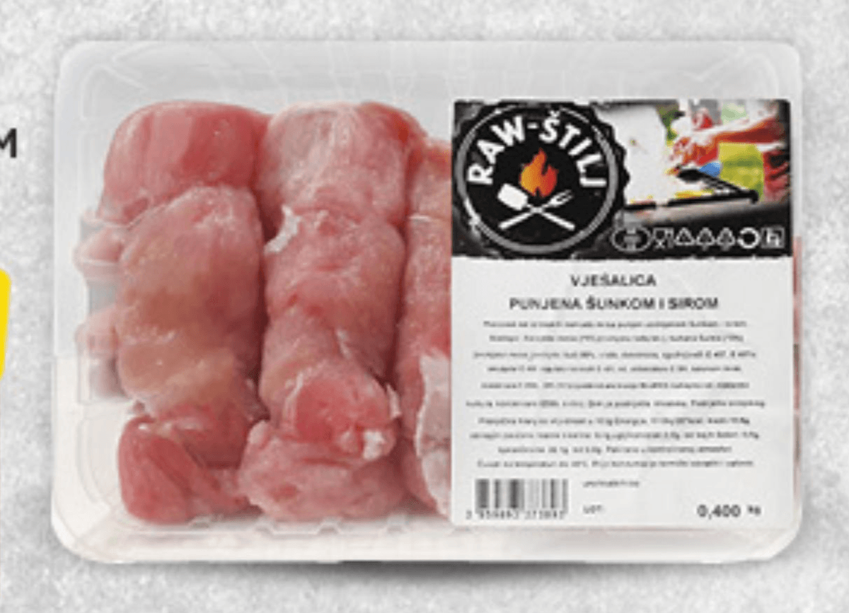 Raw-ŠTILJ vješalica punjena šunkom i sirom 400g - Akcija u trgovini Konzum