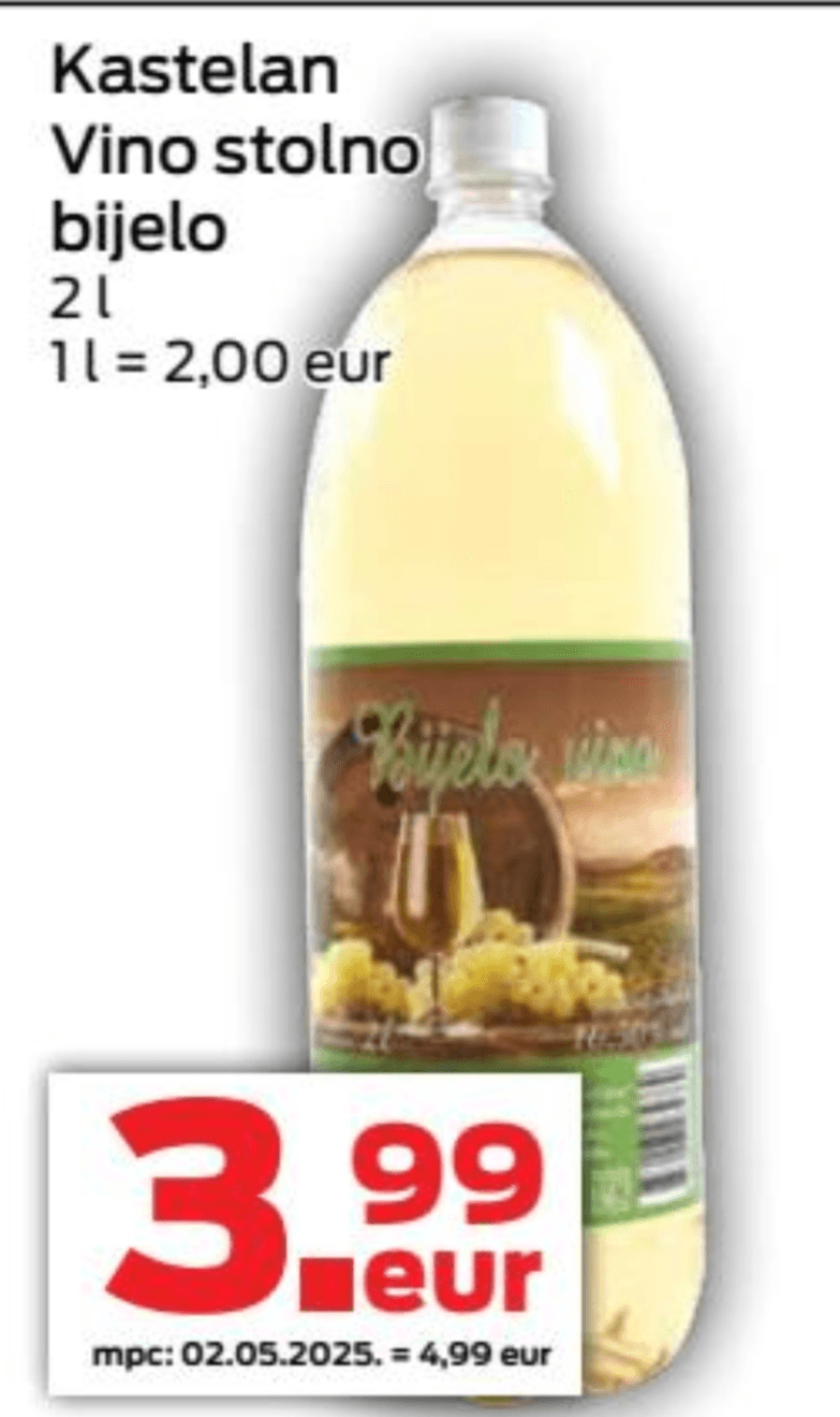 Kastelan Vino stolno bijelo 2 l - Akcija u trgovini Gavranović