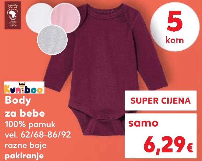Kuniboo Body za bebe 5 kom - Akcija u trgovini Kaufland