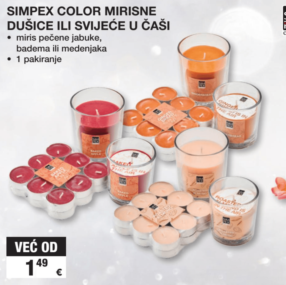 Simpex Color mirisne dušice ili svijeće u čaši 1 pakiranje - Akcija u trgovini Interspar