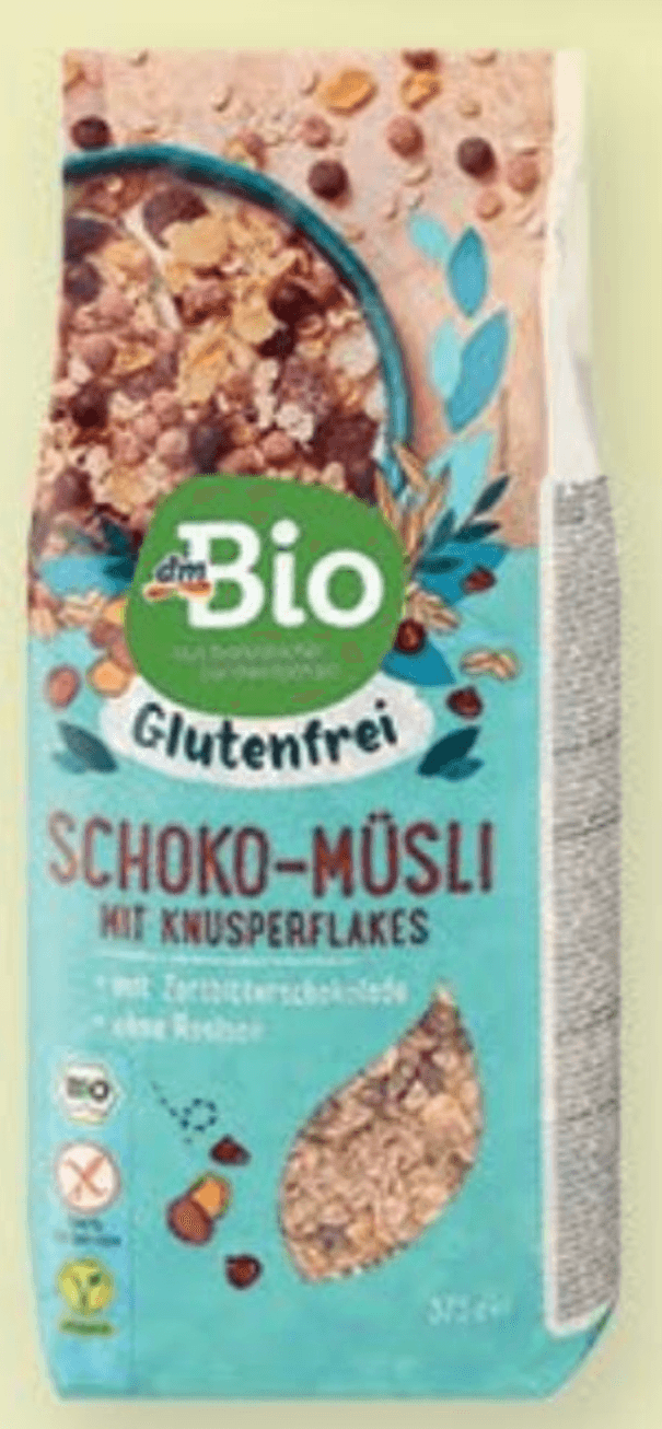 dmBio čokoladni müsli s hrskavim pahuljicama bez glutena 375g - Akcija u trgovini Dm