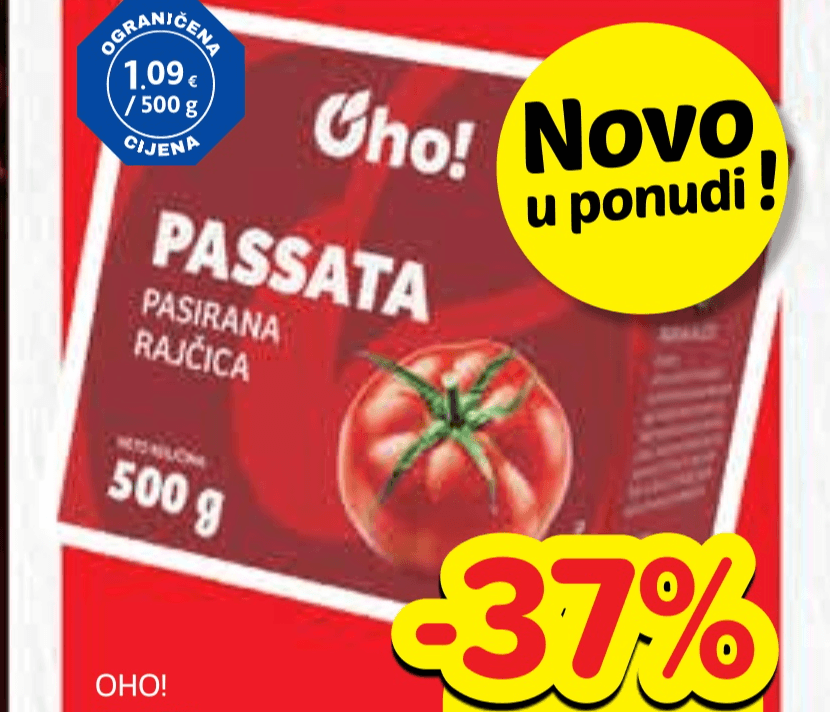 Oho! Rajčica pasirana 500 g - Akcija u trgovini Plodine