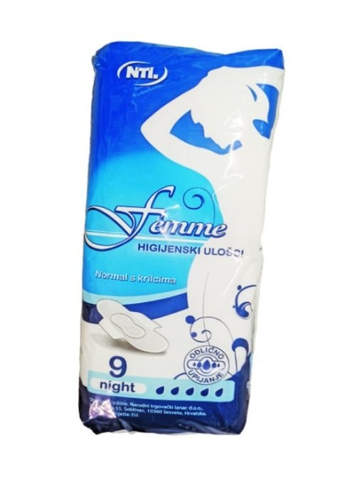 Ulošci higijenski night normal 9 kom FEMME - Akcija u trgovini NTL