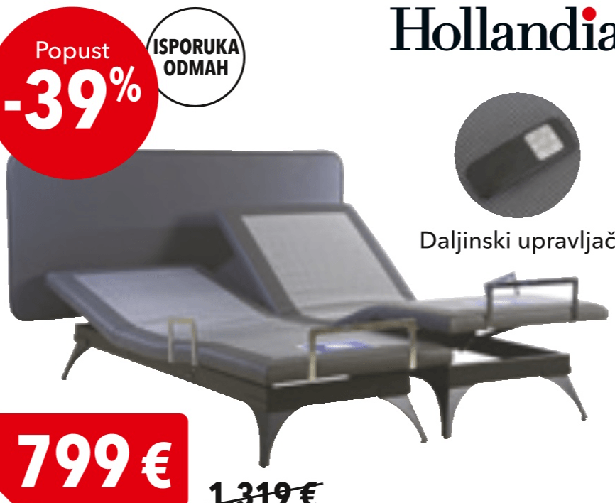 Električna podesiva podnica LETTO 80x200cm ili 90x200cm Hollandia - Akcija u trgovini Harvey Norman